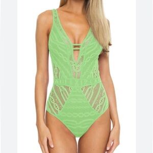 Becca Color Play Crochet Lace One Piece Swimsuit Matcha Mint Green Extra Large